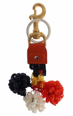 Dolce & Gabbana Bruine Gouden Raffia Leren Sluiting Vinder Sleutelhanger
