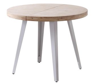 Mathi Design Mesa de comedor redonda extensible en madera y acero blanco D100