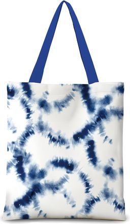 Generic Blue Tie-Dye Canvas Tote Bag, Cotton Linen Shoulder Bag, 15.75 x 13.78 Inches, Artistic Design with Zipper and Inner Pocket (Blue tie-dye 14)