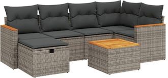 vidaXL Vidaxl - Set De Sof&aacute;s De Jard&iacute;n 7 Piezas Con Cojines Rat&aacute;n Pe Gris