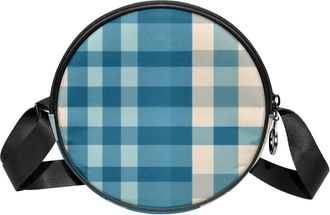 Generic Circle Crossbody Bag for Women, Retro Plaid Small Sling Bag Daypack with Zipper Adjustable Shoulder Straps Casual Ladies Girls Round Purse