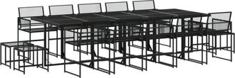 vidaXL 15 Piece Garden Dining Set Black Poly Rattan Vidaxl