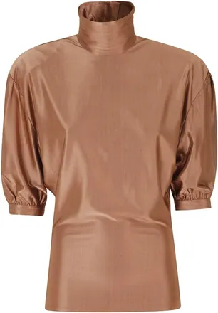 Paco Rabanne Top de punto estructurado con detalles fruncidos - Blouses & Shirts - Mujer - Marr&oacute;n - 2XS