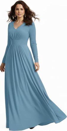 Koh Koh Womens Long Sleeve Dressy Wedding Guest Cocktail Gown Maxi Dress, Pastel Blue, 4XL