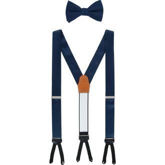Trafalgar Store Sutton Solid Color Silk Brace and Bow Tie Combo in Navy at Nordstrom
