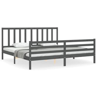 Berkfield Home Bed Frame with Headboard Grey 200x200 cm Solid Wood