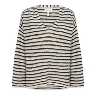 Part Two V-neck Knitwear, female, Beige, Size: XL Navy Natural Stripe Knit Sweater