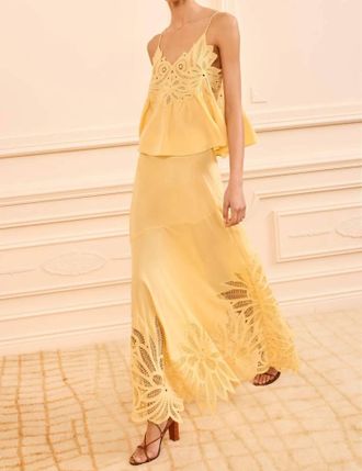Ulla Johnson Oona Lace Applique Midi Skirt In Dandelion