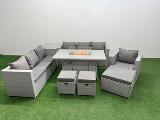 Fimous 10 Seat PE Rattan Lounge Sofa Set Outdoor Garden Furniture Sets in Light Grey