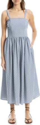 Max Studio Plaid Dobby Fit & Flare Midi Sundress in Blue/Cream Check at Nordstrom Rack, Size X-Large