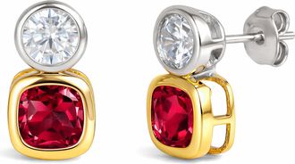 MAX + STONE 925 Sterling Silver Cushion Cut Drop Dangle Gemstone Earrings with Push Backs