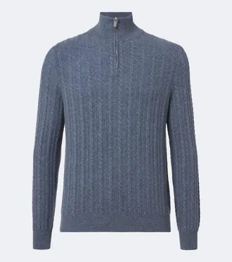 Fedeli Cable-knit cashmere half-zip sweater
