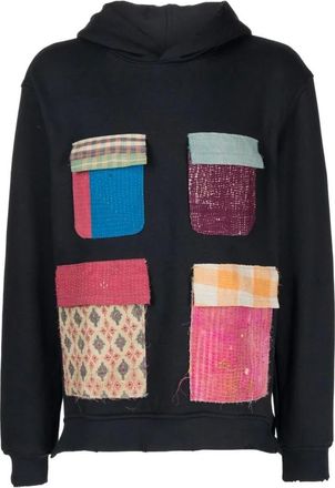 Alchemist Patchwork Cotton Hoodie with Raw-Cut Finish