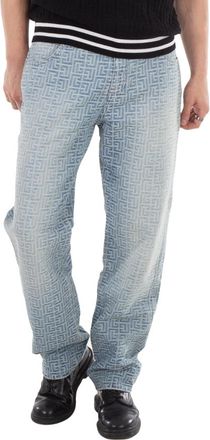 Balmain Monogrammed Jacquard Denim Jeans, Waist Size 30