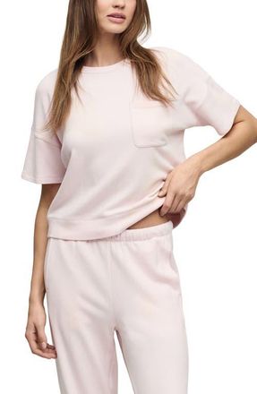 Barefoot Dreams Brushed Fleece Short Sleeve Pullover in Pink Sand at Nordstrom, Size X-Small