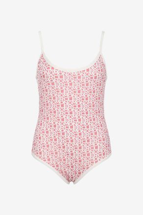 Moncler Einteiliger Badeanzug mit Print Logo All-Over