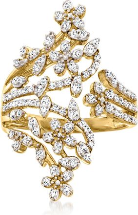 Ross-Simons Diamond Flower Bypass Ring in 18kt Gold Over Sterling