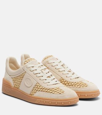 Valentino Garavani VLogo leather-trimmed raffia sneakers