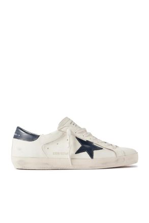 Golden Goose Super-Star Distressed Glossed-Trimmed Leather Sneakers