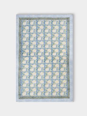 Chamois Dahlia Block-Printed Linen Rectangular Tablecloth (90.5in/2.3m)
