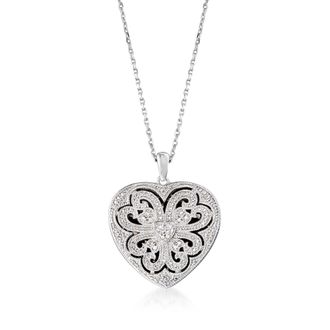 Ross-Simons Sterling Silver Scrolled Heart Locket Necklace With Diamond Accents