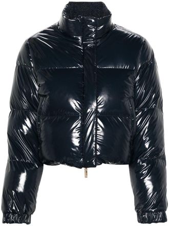 Thom Browne herringbone reversible down jacket - women - Wool/Polyamide/Polyurethane/Goose Down/Goose Feather - 44 - Blue