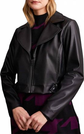 Tribal Crop Biker Leather Jacket In Black