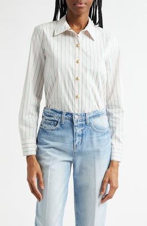 L'agence Ellery Stripe Cotton Blend Button-Up Shirt in Baby Pink at Nordstrom Rack, Size Medium