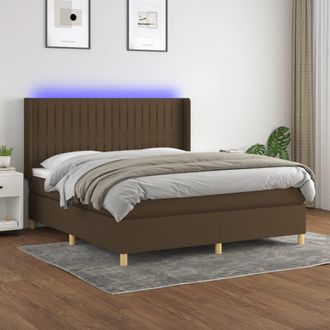 vidaXL Cama Box Spring Colch&oacute;n Luces Led Tela Marr&oacute;n Oscuro 160x200cm Vidaxl