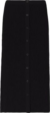 Proenza Schouler Ribgebreide Rok met Knoopsluiting aan de Voorkant - Dames - Midirokken - Zwart - S - Polyester - Rokken