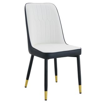 STILVORA Silla De Comedor En Polipiel, Asiento Acolchado, Respaldo Ergon&oacute;mico, Patas De Metal, Blanco Y Negro