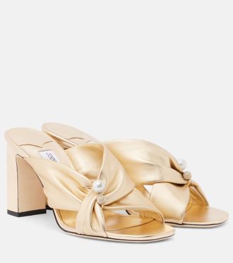 Jimmy Choo London Rafi embellished metallic leather mules