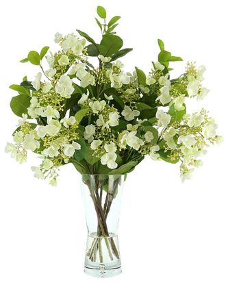 Creative Displays Inc. Viburnum Floral Arrangement In A Bubble Glass Vase With Fiscus Leaves