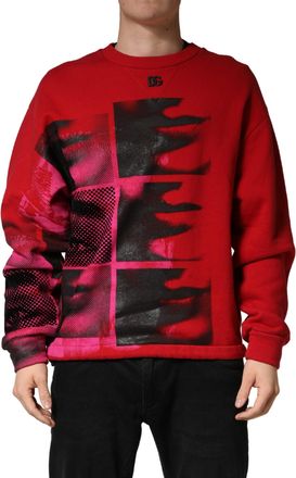 Dolce & Gabbana Red Graphic Crew Neck Men Sweatshirt Sweater Cotton Polyester Clothing