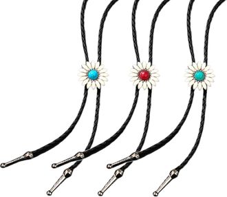 Generic 3Pcs Daisy Stone Pendant Bolo Tie for Men Women Western Leather Cord Necktie, As Show, One size