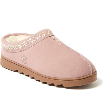 Dearfoams Womens Doreen Genuine Suede Clog Slipper With Embroidery