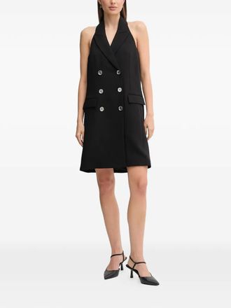 DKNY button halterneck mini dress - Black