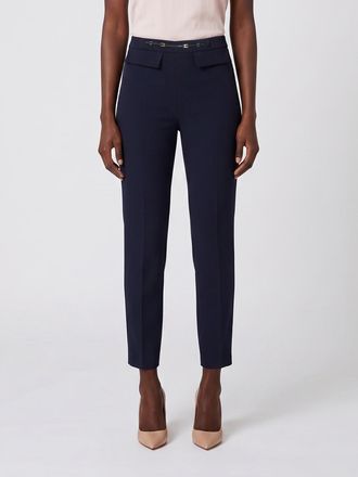 Elisabetta Franchi Pantaloni skinny in cr&ecirc;pe a vita alta con tasche a patta