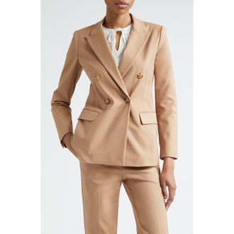 Emporio Armani Double Breasted Cotton Blend Blazer in Solid Medium Brown at Nordstrom, Size 6 Us