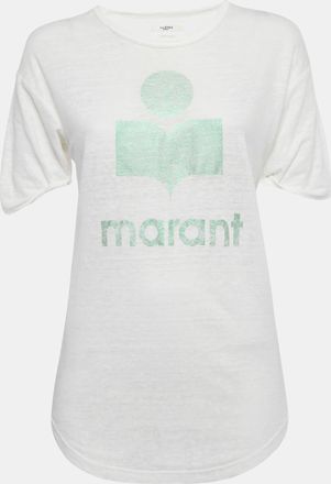 Isabel Marant Etoile White Foil Logo Print Linen Jersey Top