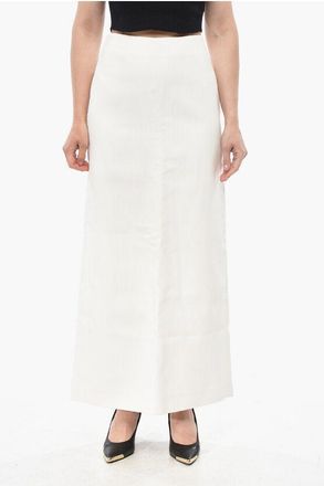 Ferragamo Linen-Blend Pencil Skirt With Back Vent size 40