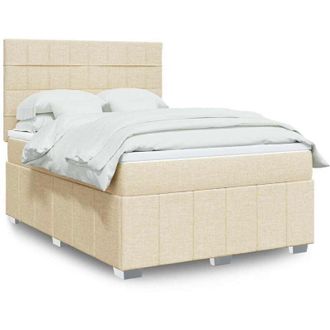 vidaXL Cama Box Spring Con Colch&oacute;n Tela Color Crema 140x190 Cm Vidaxl