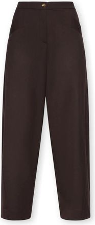 Elena Miro Gecropte Flanellen Broek - Dames - Vrijetijds broeken - Bruin - M - Polyester - Broeken