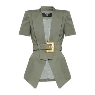 Balmain Blazers, female, Green, Size: 2XS Asymmetric Blazer with Belt