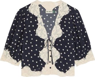 Rixo Rixo Ursula Polka dot Crepe de Chine top - Navy - 14 (UK 14 / L)