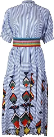 Maison Common stripe-pattern midi dress - women - Cotton - 40 - Blue