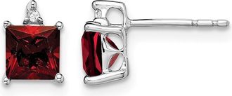 Diamond2Deal 14k White Gold Princess Garnet and Diamond Earrings
