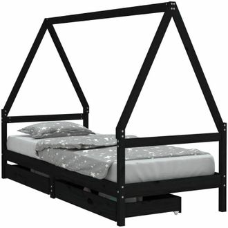 vidaXL Estructura De Cama Ni&ntilde;os Con Cajones Madera Pino Negro 80x200cm Vidaxl