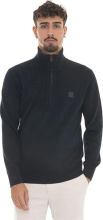 HUGO BOSS Half Zip Pullover met Logo Detail - Heren - Coltruien - Blauw - XL - Katoen - Truien & Vesten