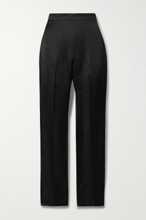 Ralph Lauren Collection Pantaloni A Gamba Dritta In Raso Di Misto Lino Robynn - Nero